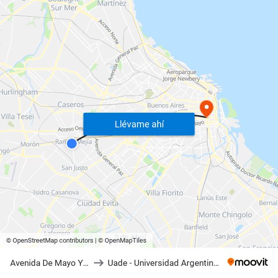 Avenida De Mayo Y Chacabuco to Uade - Universidad Argentina De La Empresa map
