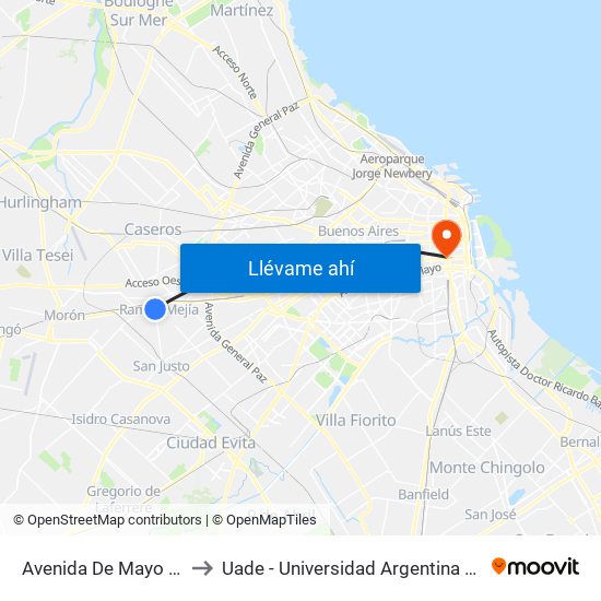 Avenida De Mayo Y Rosales to Uade - Universidad Argentina De La Empresa map