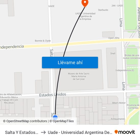 Salta Y Estados Unidos to Uade - Universidad Argentina De La Empresa map