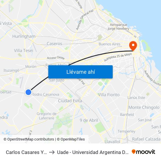 Carlos Casares Y Beazley to Uade - Universidad Argentina De La Empresa map