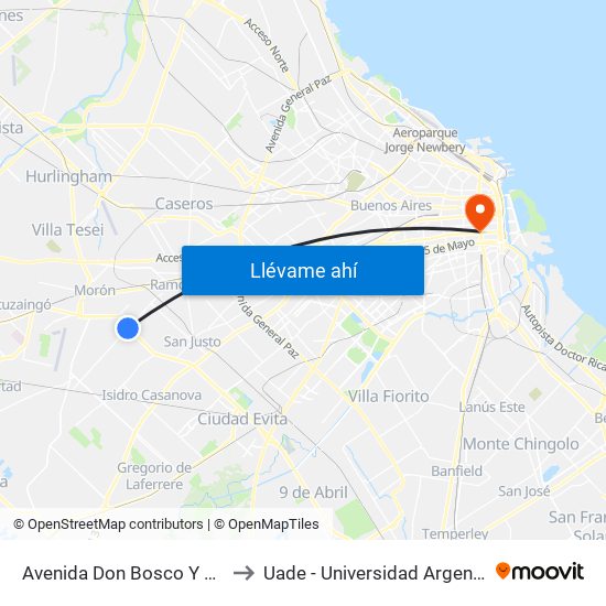 Avenida Don Bosco Y Camino De Cintura to Uade - Universidad Argentina De La Empresa map