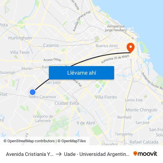 Avenida Cristianía Y Del Bañado to Uade - Universidad Argentina De La Empresa map