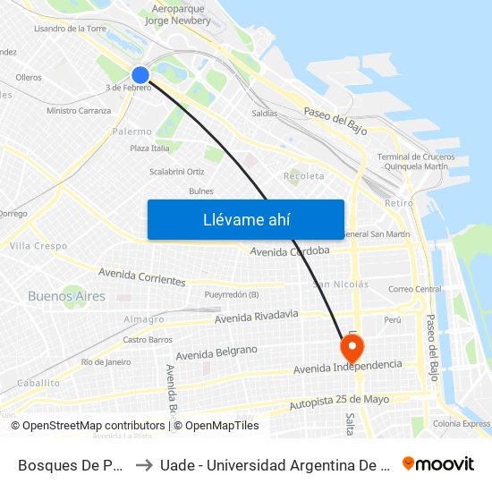 Bosques De Palermo to Uade - Universidad Argentina De La Empresa map
