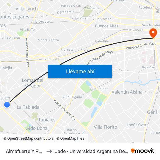 Almafuerte Y Paraguay to Uade - Universidad Argentina De La Empresa map