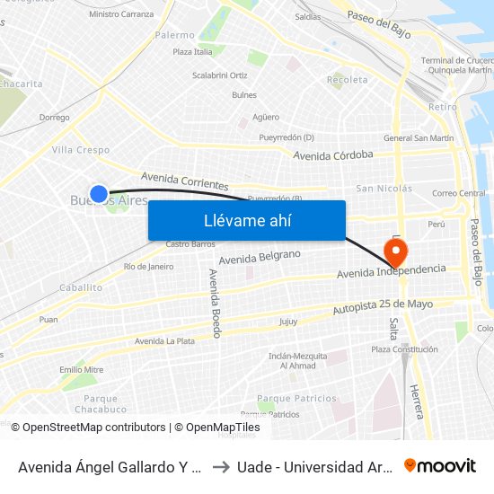 Avenida Ángel Gallardo Y Marechal (105 - 124 - 146) to Uade - Universidad Argentina De La Empresa map