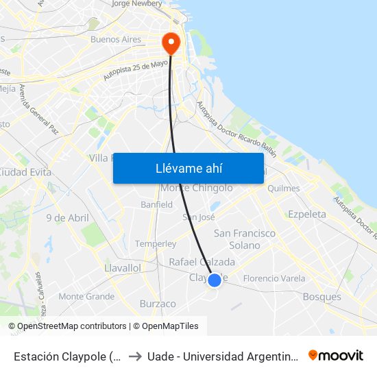 Estación Claypole (160 - 383 9) to Uade - Universidad Argentina De La Empresa map