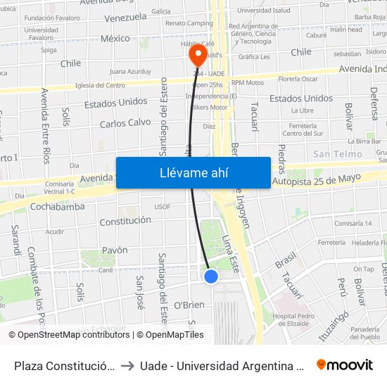 Plaza Constitución (9  - 91) to Uade - Universidad Argentina De La Empresa map