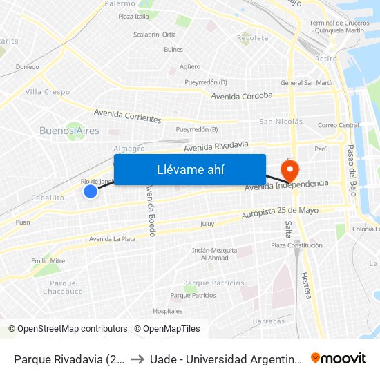 Parque Rivadavia (26 - 84 - 132) to Uade - Universidad Argentina De La Empresa map