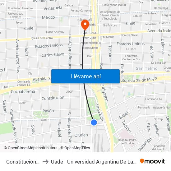 Constitución (59) to Uade - Universidad Argentina De La Empresa map