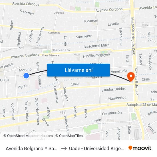 Avenida Belgrano Y Sánchez De Loria (84) to Uade - Universidad Argentina De La Empresa map