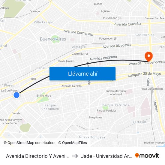 Avenida Directorio Y Avenida Bonorino (88 - 134 - 180) to Uade - Universidad Argentina De La Empresa map