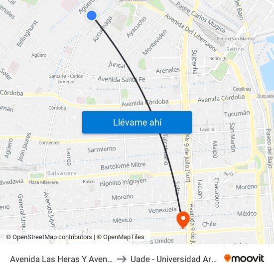 Avenida Las Heras Y Avenida Pueyrredón (60 - 102) to Uade - Universidad Argentina De La Empresa map