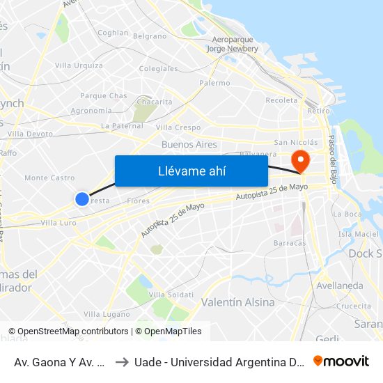 Av. Gaona Y Av. Segurola to Uade - Universidad Argentina De La Empresa map