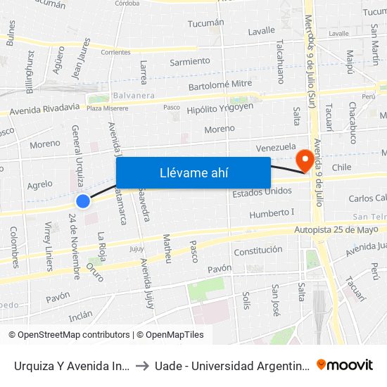 Urquiza Y Avenida Independencia to Uade - Universidad Argentina De La Empresa map