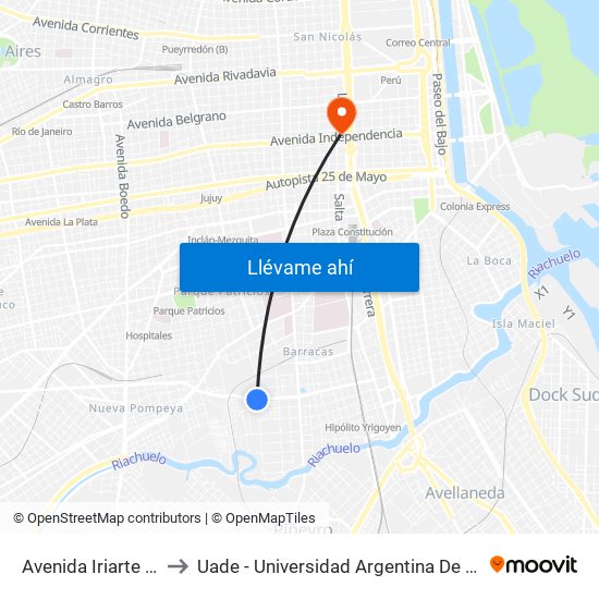 Avenida Iriarte Y Luna to Uade - Universidad Argentina De La Empresa map