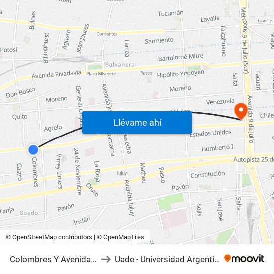 Colombres Y Avenida Independencia to Uade - Universidad Argentina De La Empresa map