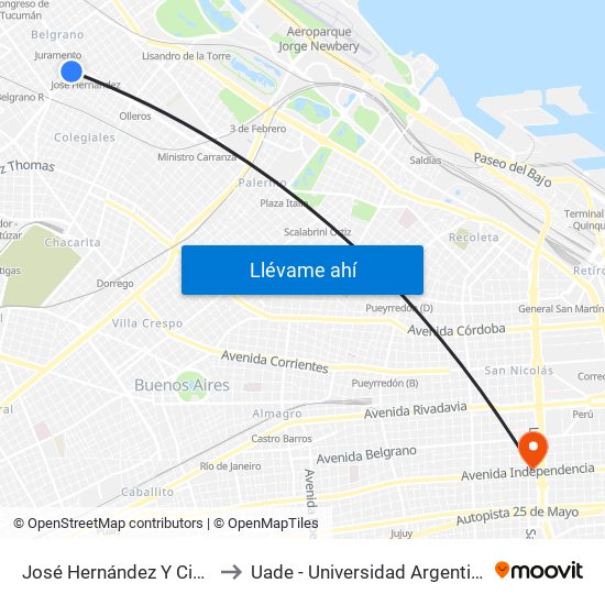 José Hernández Y Ciudad De La Paz to Uade - Universidad Argentina De La Empresa map