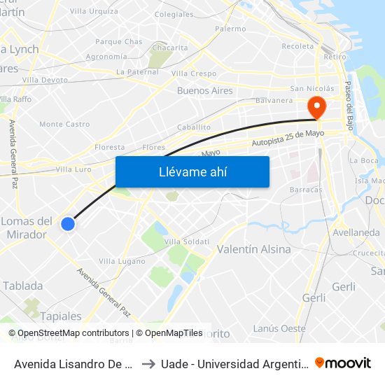 Avenida Lisandro De La Torre Y Rodó to Uade - Universidad Argentina De La Empresa map