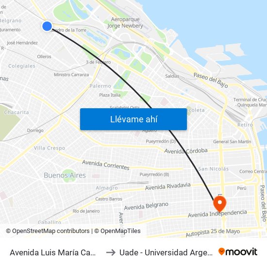 Avenida Luis María Campos Y Virrey Loreto to Uade - Universidad Argentina De La Empresa map