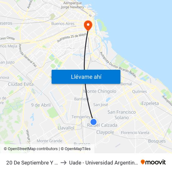 20 De Septiembre Y Av. Amenedo to Uade - Universidad Argentina De La Empresa map