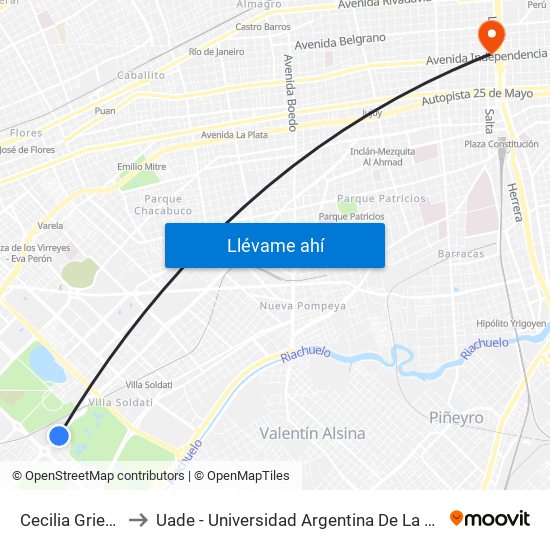 Cecilia Grierson to Uade - Universidad Argentina De La Empresa map