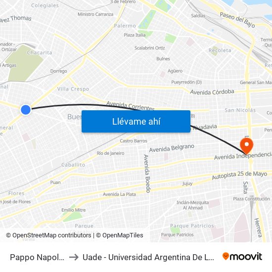 Pappo Napolitano to Uade - Universidad Argentina De La Empresa map