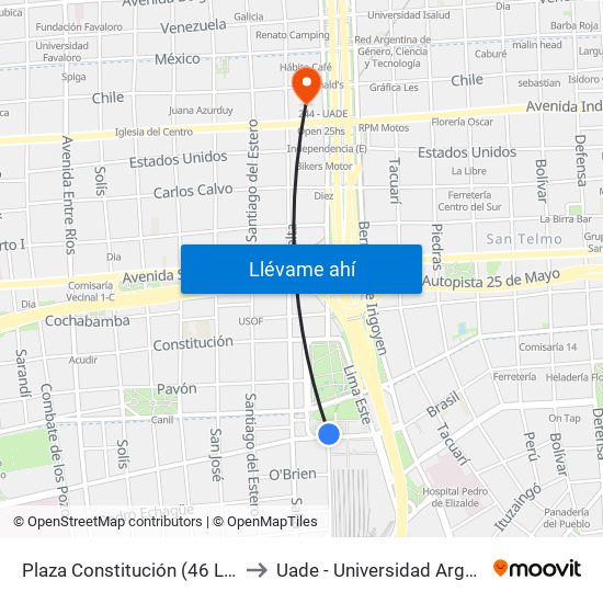Plaza Constitución (46 La Boca - 65 - 97 Final) to Uade - Universidad Argentina De La Empresa map