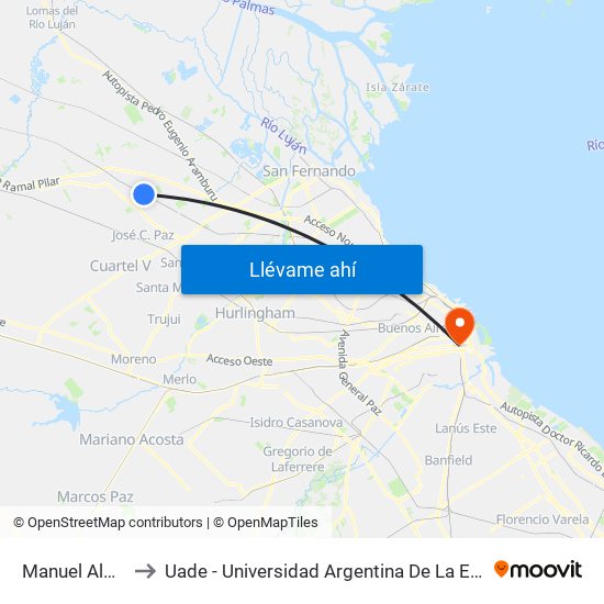 Manuel Alberti to Uade - Universidad Argentina De La Empresa map