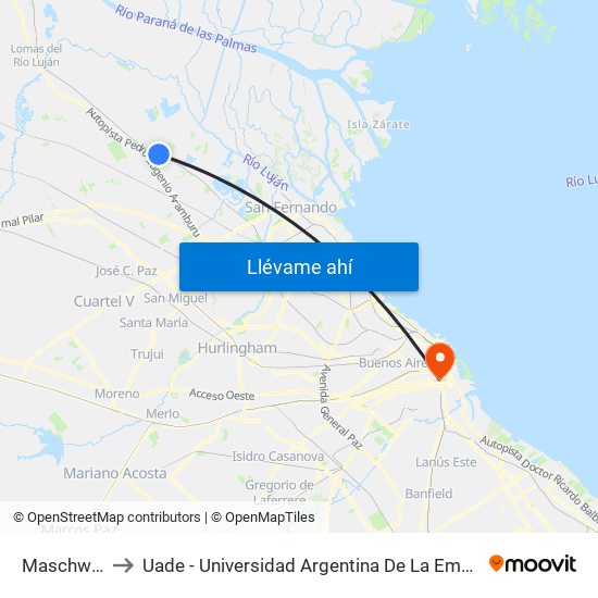 Maschwitz to Uade - Universidad Argentina De La Empresa map