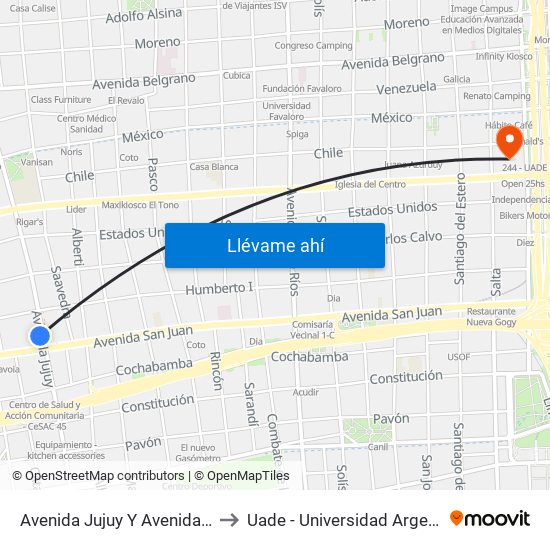 Avenida Jujuy Y Avenida San Juan (62 - 118) to Uade - Universidad Argentina De La Empresa map