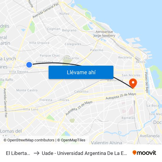 El Libertador to Uade - Universidad Argentina De La Empresa map
