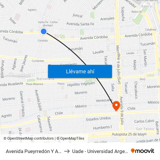 Avenida Pueyrredón Y Avenida Córdoba (41) to Uade - Universidad Argentina De La Empresa map