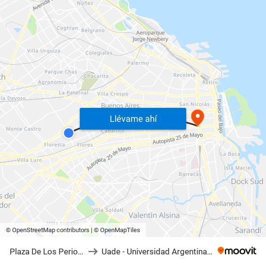 Plaza De Los Periodistas (53) to Uade - Universidad Argentina De La Empresa map