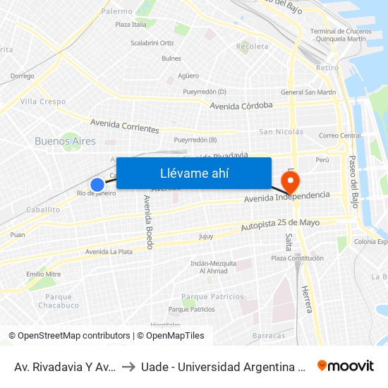 Av. Rivadavia Y Av. La Plata to Uade - Universidad Argentina De La Empresa map