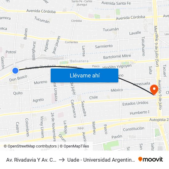 Av. Rivadavia Y Av. Castro Barros to Uade - Universidad Argentina De La Empresa map