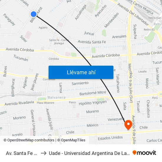 Av. Santa Fe 3181 (68) to Uade - Universidad Argentina De La Empresa map