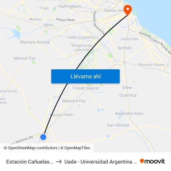 Estación Cañuelas (88 - 218) to Uade - Universidad Argentina De La Empresa map