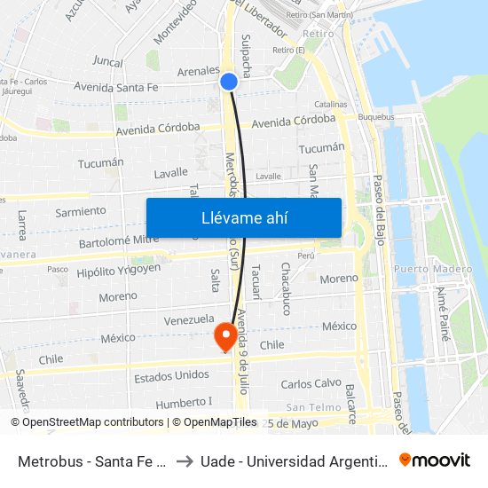Metrobus - Santa Fe A Constitución to Uade - Universidad Argentina De La Empresa map