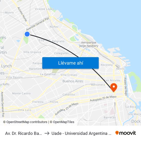 Av. Dr. Ricardo Balbin 4750 to Uade - Universidad Argentina De La Empresa map