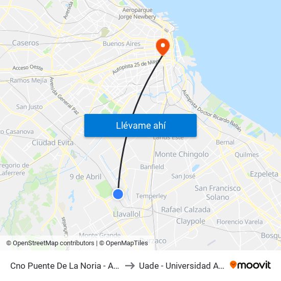Cno Puente De La Noria - Av. Juan XXIII Y Jorge Newbery to Uade - Universidad Argentina De La Empresa map