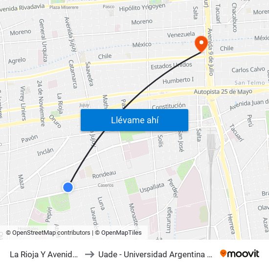 La Rioja Y Avenida Caseros to Uade - Universidad Argentina De La Empresa map