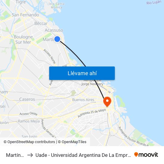 Martínez to Uade - Universidad Argentina De La Empresa map