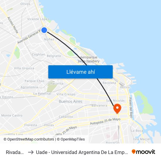 Rivadavia to Uade - Universidad Argentina De La Empresa map