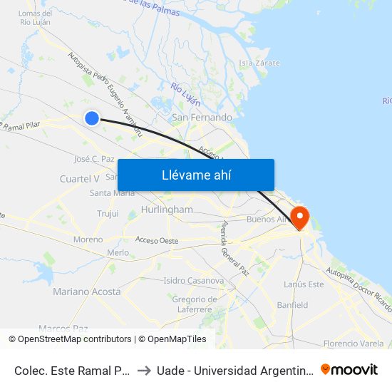 Colec. Este Ramal Pilar Y Ruta 26 to Uade - Universidad Argentina De La Empresa map