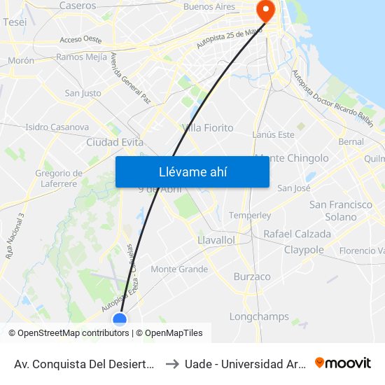 Av. Conquista Del Desierto Y Calle José María Ezeiza to Uade - Universidad Argentina De La Empresa map