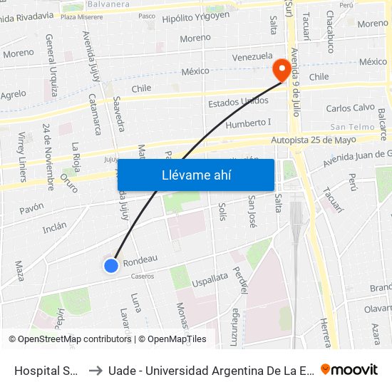 Hospital Sardá to Uade - Universidad Argentina De La Empresa map