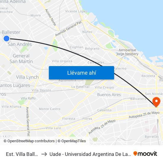Est. Villa Ballester to Uade - Universidad Argentina De La Empresa map