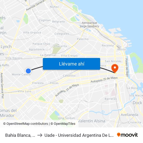 Bahía Blanca, 2089 to Uade - Universidad Argentina De La Empresa map