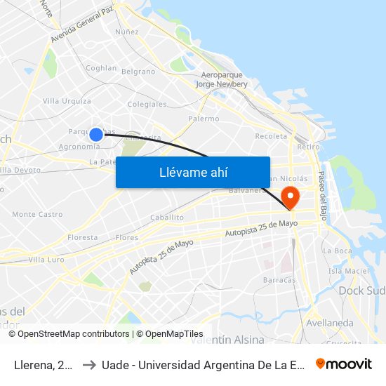 Llerena, 2803 to Uade - Universidad Argentina De La Empresa map