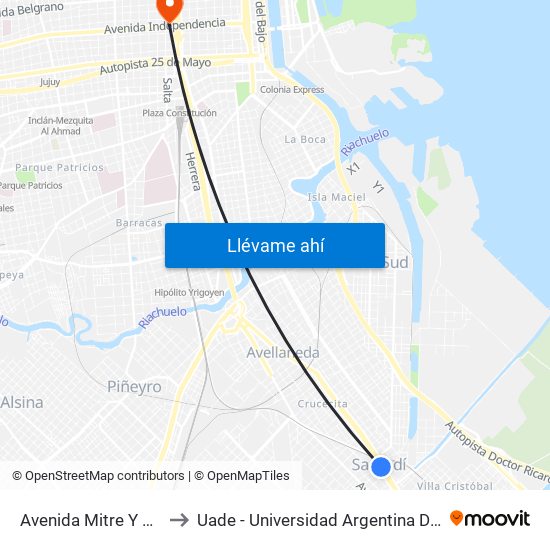 Avenida Mitre Y Supisiche to Uade - Universidad Argentina De La Empresa map